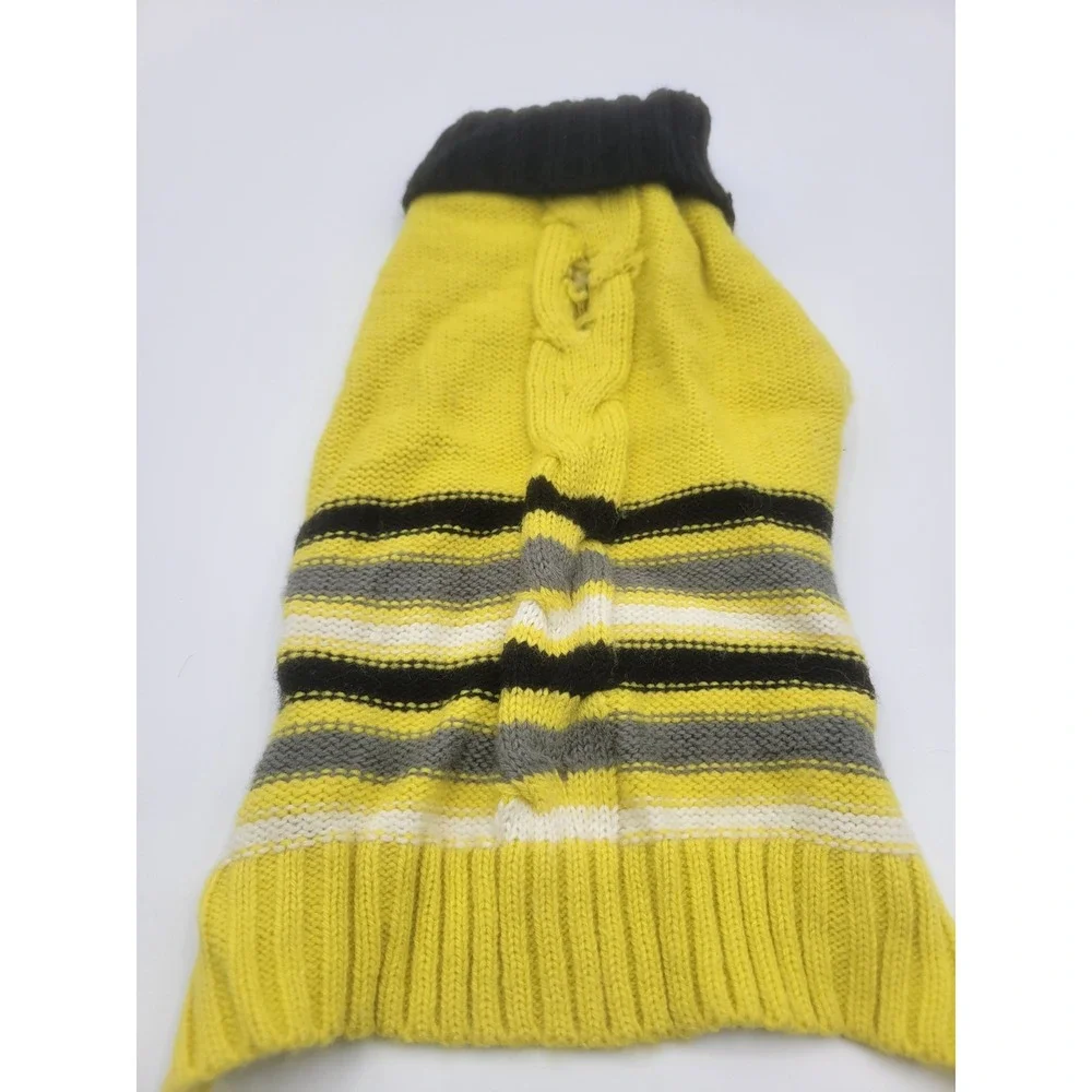 Yellow Striped Cable Knit Dog Sweater Turtleneck Small Black Grey White Pet Vest